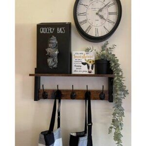 Wall Hooks with Shelf, Wood Coat Rack with Shelf Wall-Mounted, Hanging Shelf
